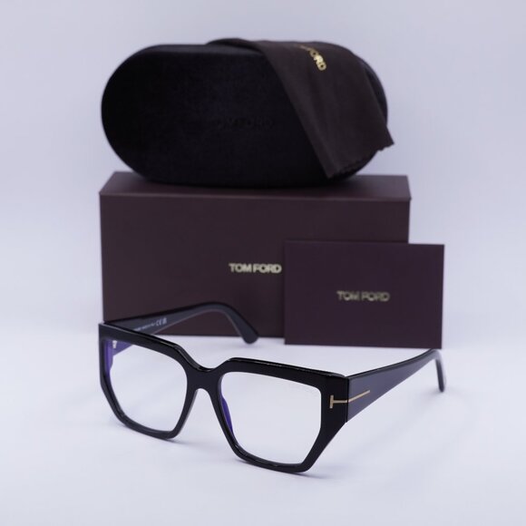 Tom Ford FT5951-B 001 Square Eyeglasses 54mm - Shiny Black/Blue Light block - Picture 1 of 9